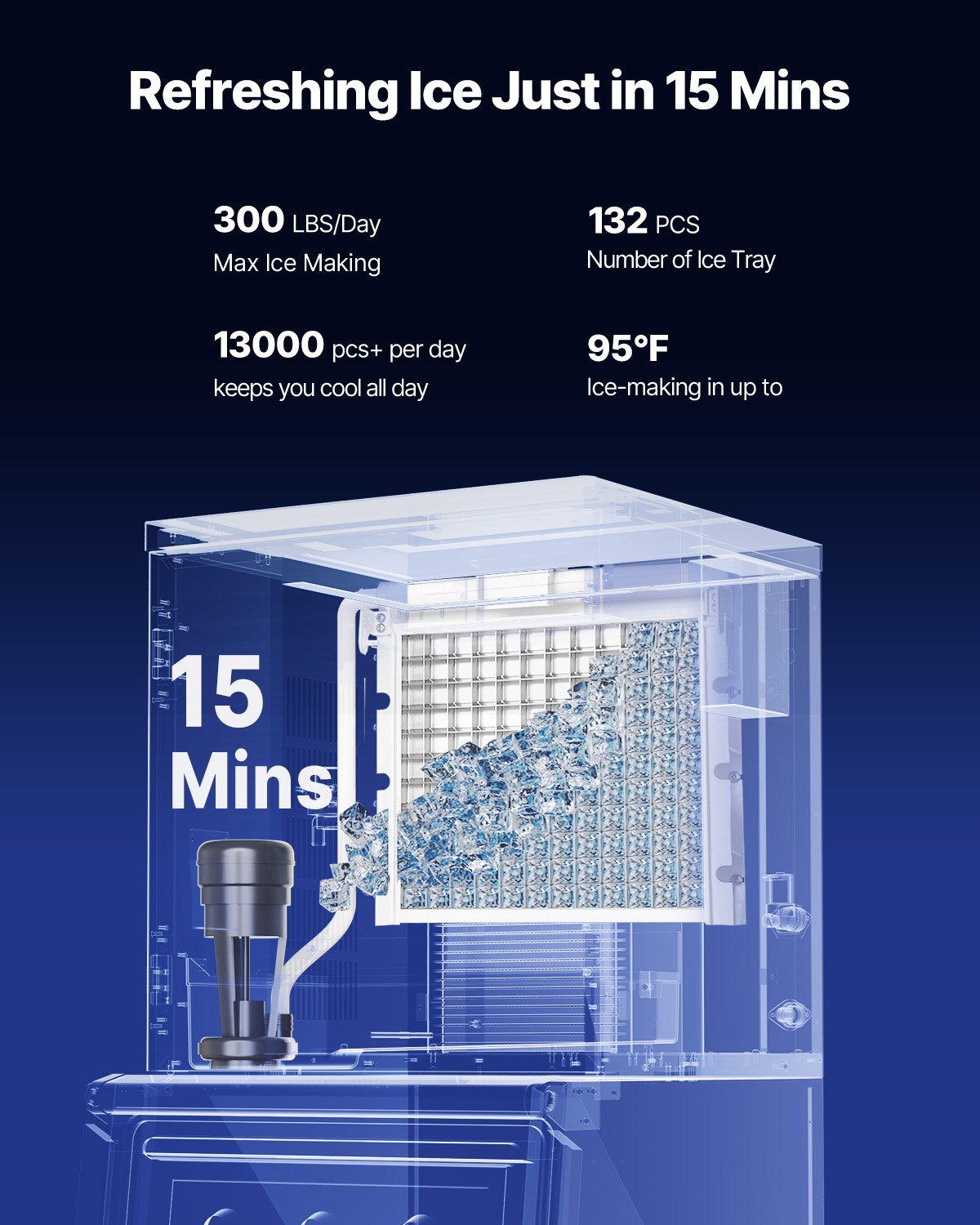 VEVOR Commercial Ice Maker Machine, 136KG/24H Ice-Making Machine with 136KG Stainless Steel Storage Bin, Auto Self-Cleaning Ice Maker with Touchscreen for Bar Cafe Restaurant Business Commercial