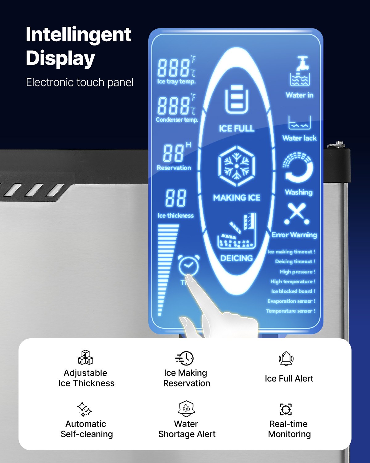 VEVOR Commercial Ice Maker Machine, 136KG/24H Ice-Making Machine with 136KG Stainless Steel Storage Bin, Auto Self-Cleaning Ice Maker with Touchscreen for Bar Cafe Restaurant Business Commercial