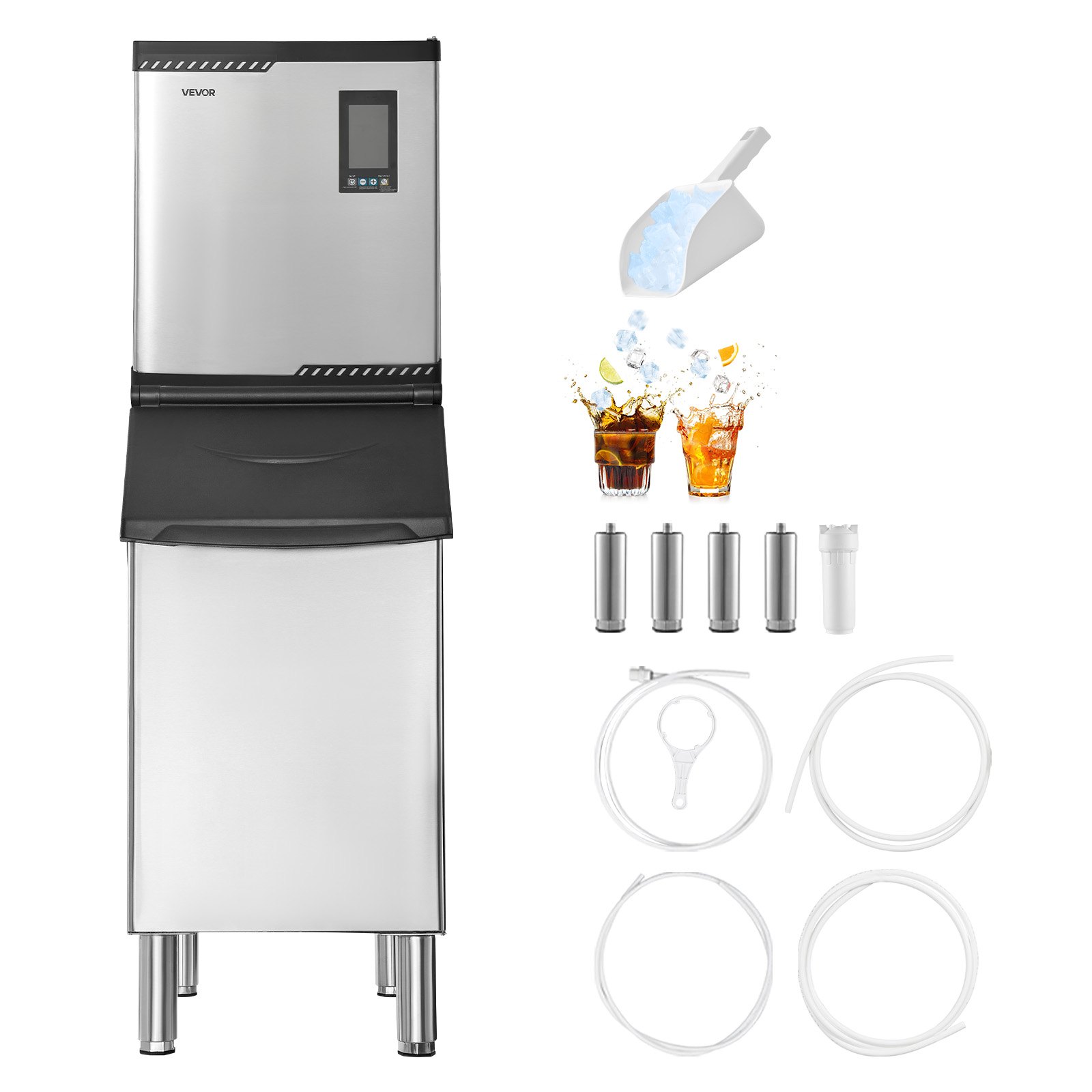 VEVOR Commercial Ice Maker Machine, 136KG/24H Ice-Making Machine with 136KG Stainless Steel Storage Bin, Auto Self-Cleaning Ice Maker with Touchscreen for Bar Cafe Restaurant Business Commercial