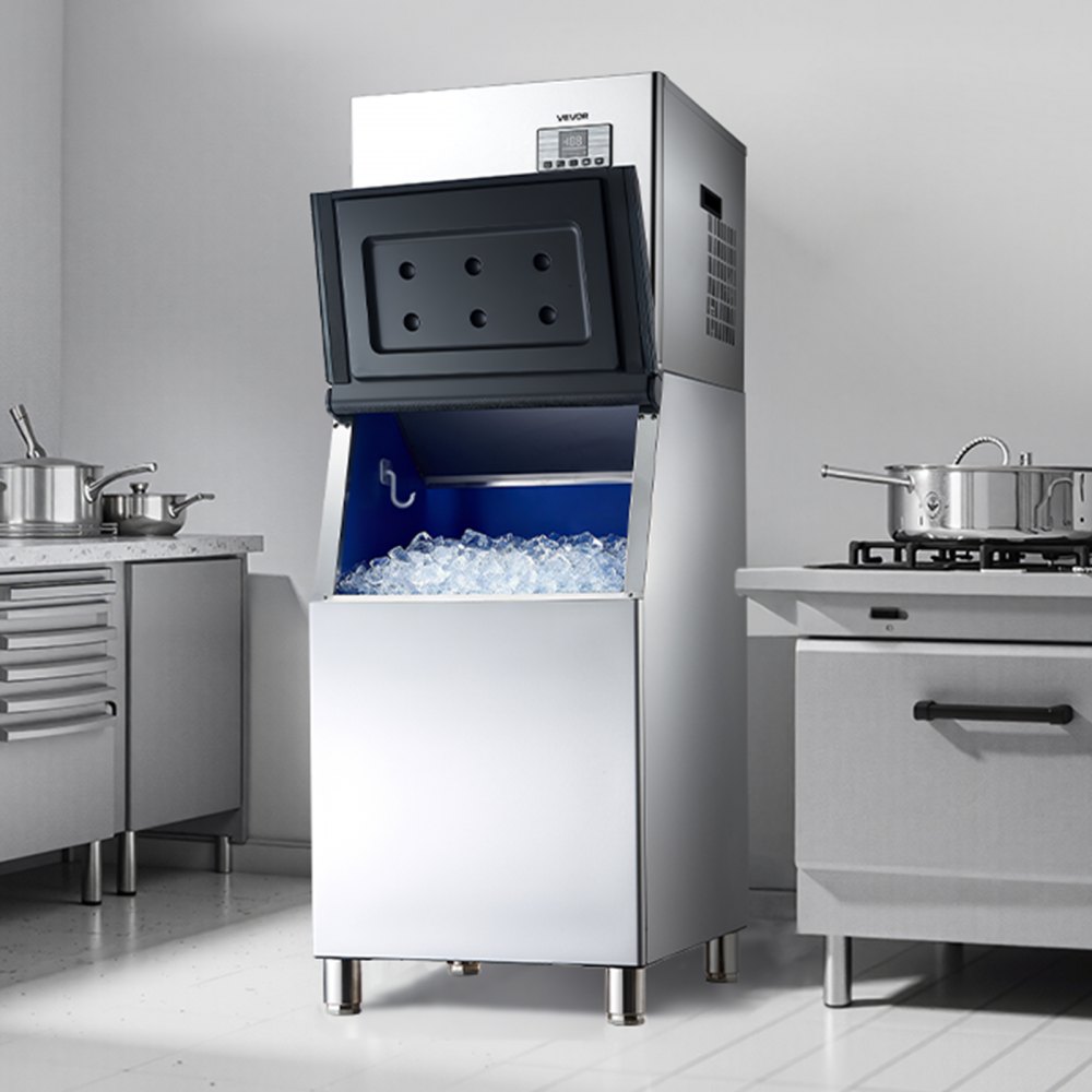 VEVOR Máquina de Hielo 181 kg/24 h, Máquina para Fabricar Hielo con Contenedor de Almacenamiento de 136 kg, con Autolimpieza Automática, Pantalla Táctil para Bares, Cafeterías, Restaurantes, Hoteles