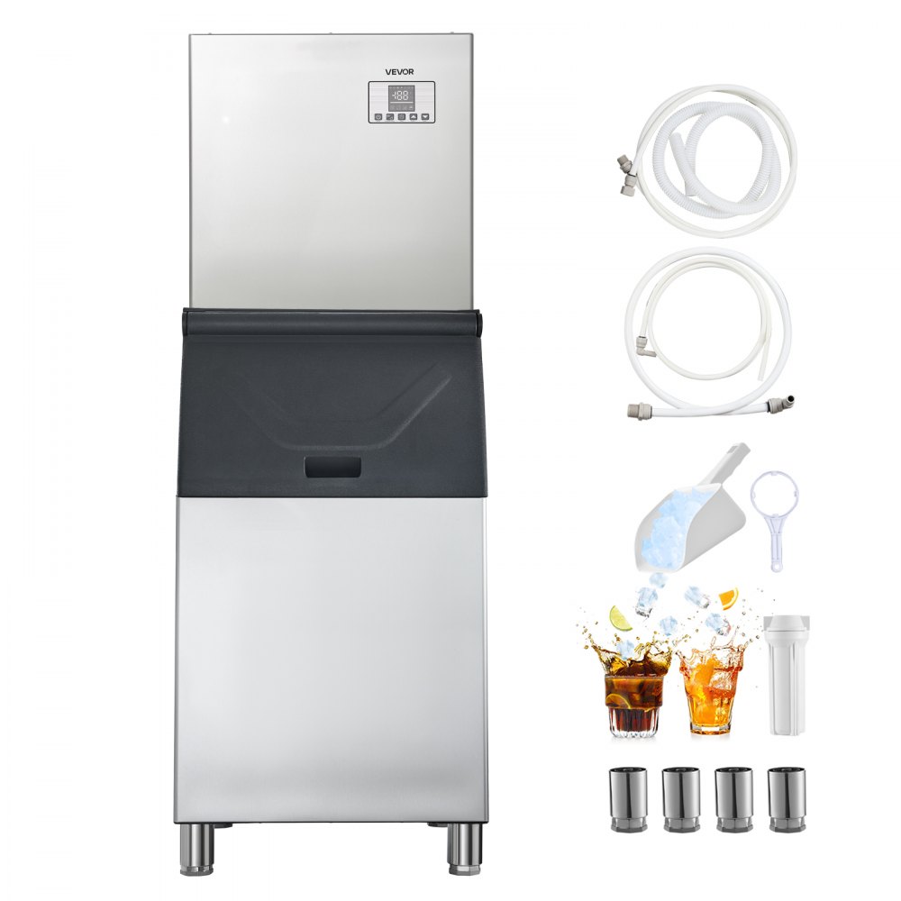 VEVOR Máquina de Hielo 181 kg/24 h, Máquina para Fabricar Hielo con Contenedor de Almacenamiento de 136 kg, con Autolimpieza Automática, Pantalla Táctil para Bares, Cafeterías, Restaurantes, Hoteles