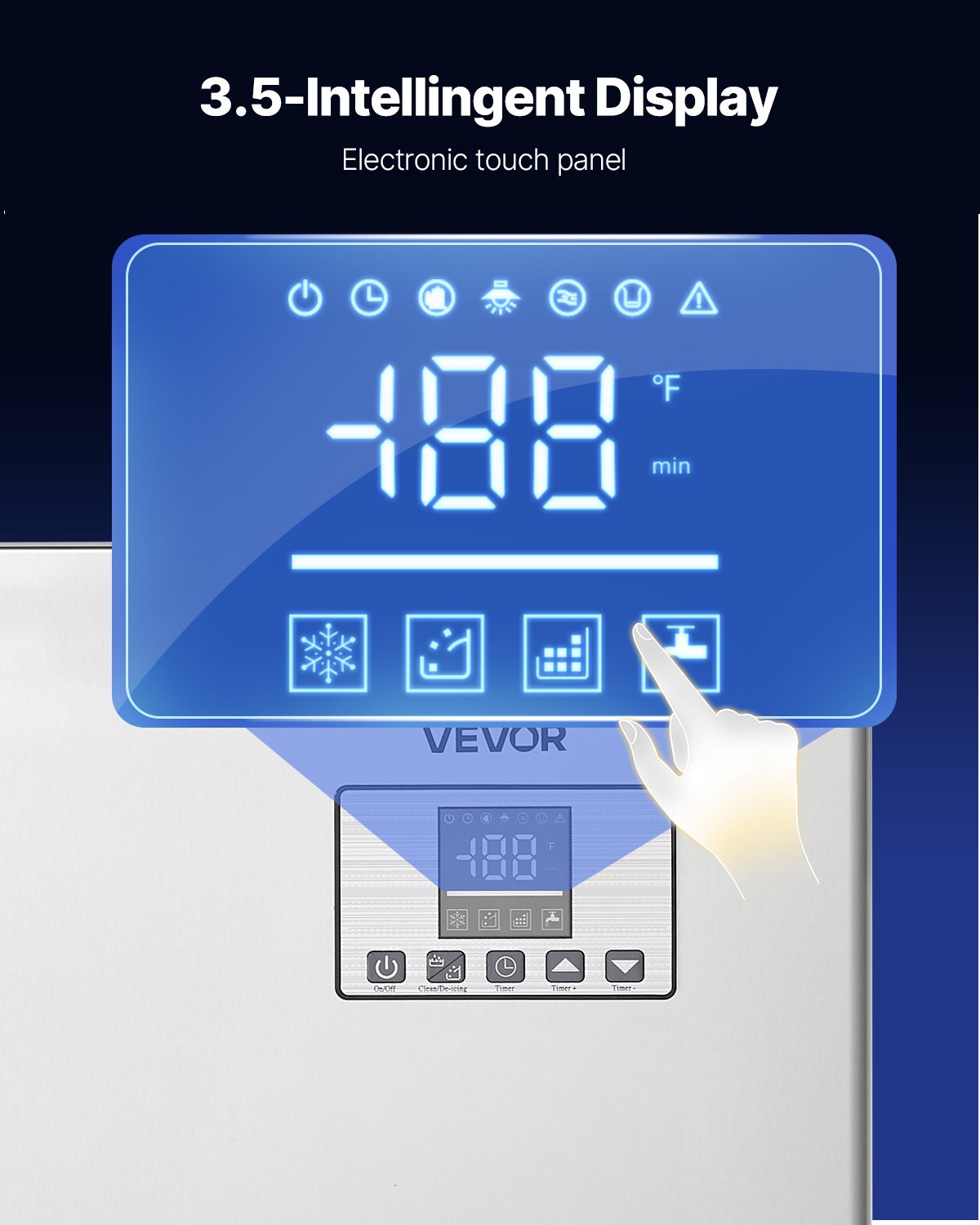 VEVOR Máquina de Hielo 181 kg/24 h, Máquina para Fabricar Hielo con Contenedor de Almacenamiento de 136 kg, con Autolimpieza Automática, Pantalla Táctil para Bares, Cafeterías, Restaurantes, Hoteles