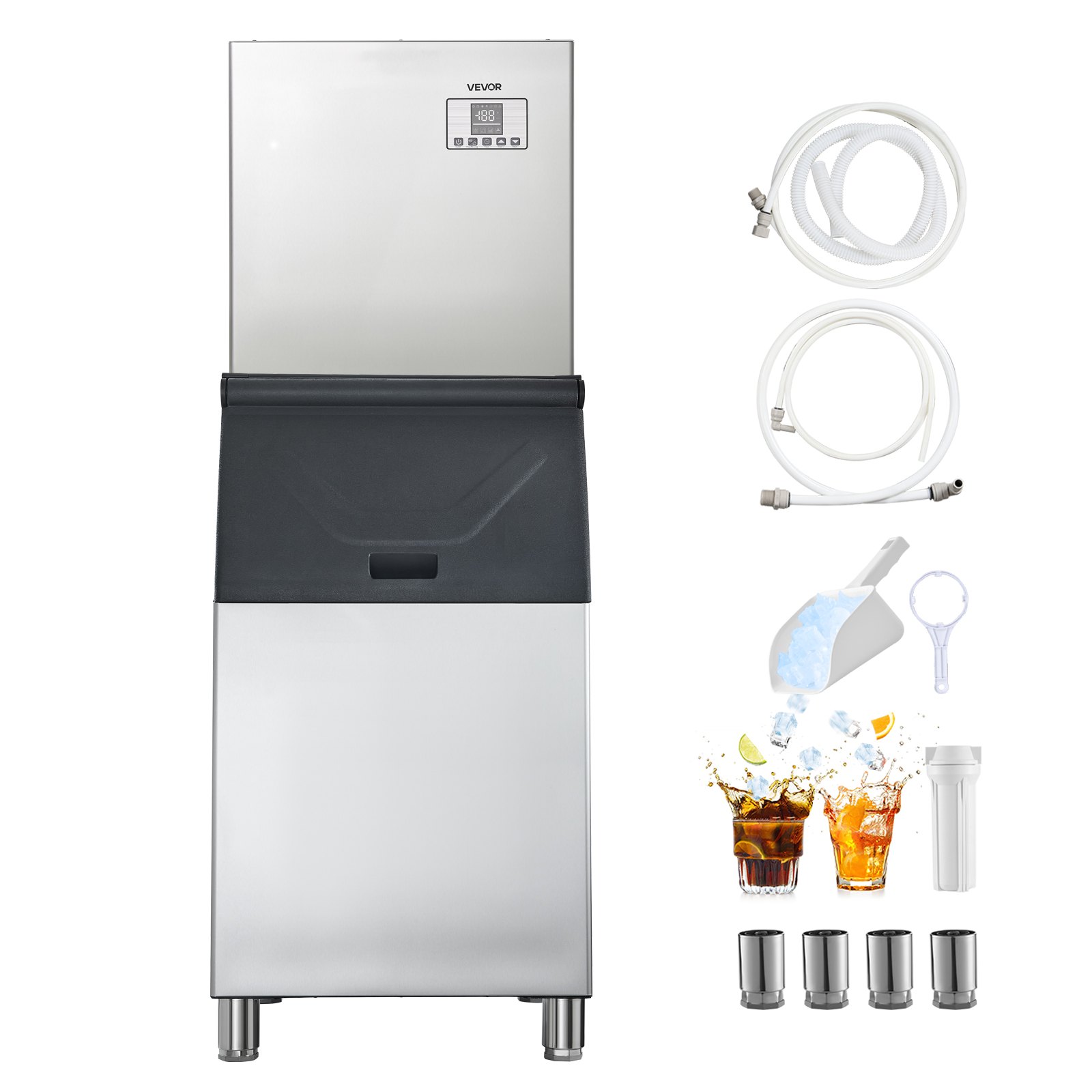 VEVOR Máquina de Hielo 181 kg/24 h, Máquina para Fabricar Hielo con Contenedor de Almacenamiento de 136 kg, con Autolimpieza Automática, Pantalla Táctil para Bares, Cafeterías, Restaurantes, Hoteles