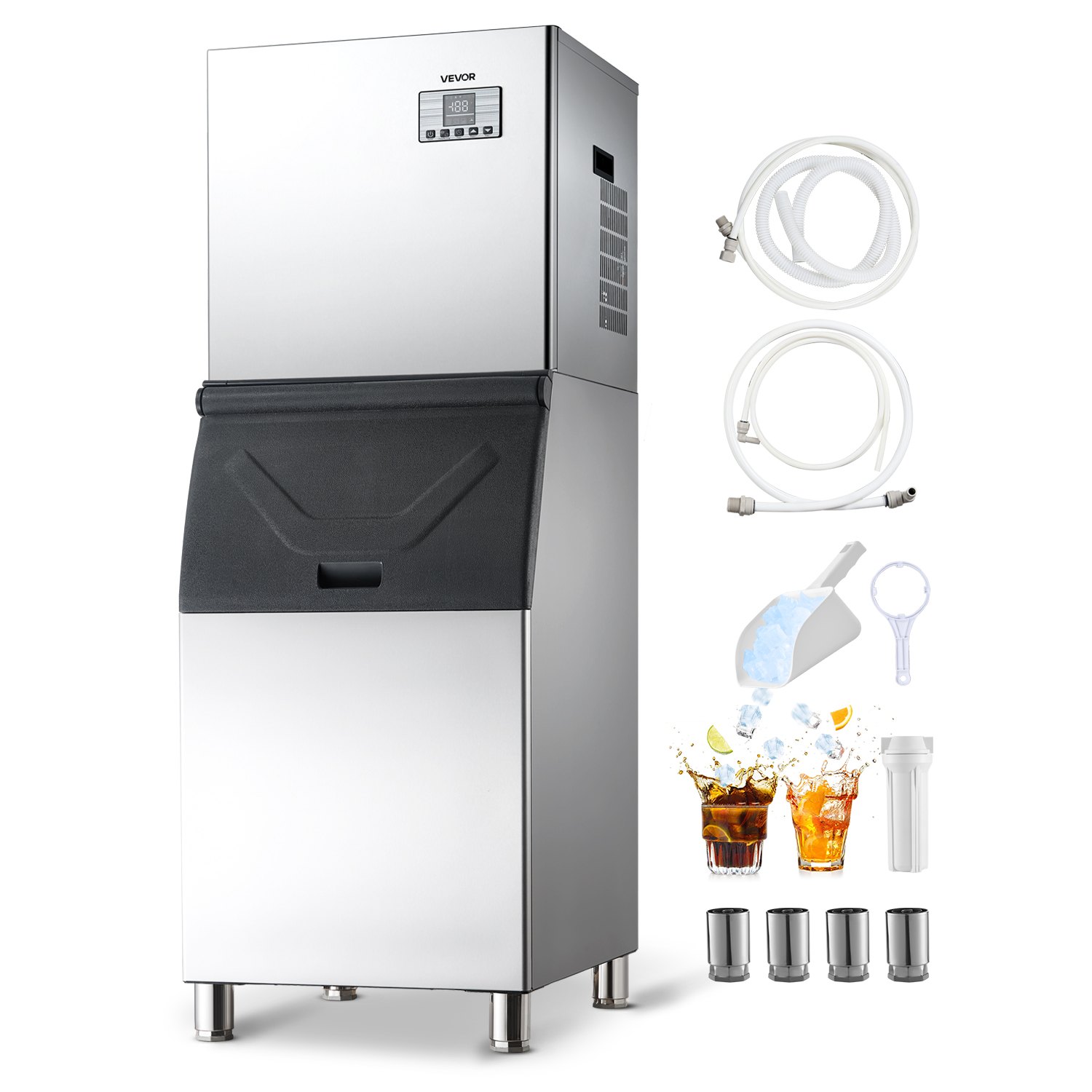 VEVOR Máquina de Hielo 250 kg/24 h, Máquina para Fabricar Hielo con Contenedor de Almacenamiento de 136 kg, con Autolimpieza Automática, Pantalla Táctil para Bares, Cafeterías, Restaurantes, Hoteles