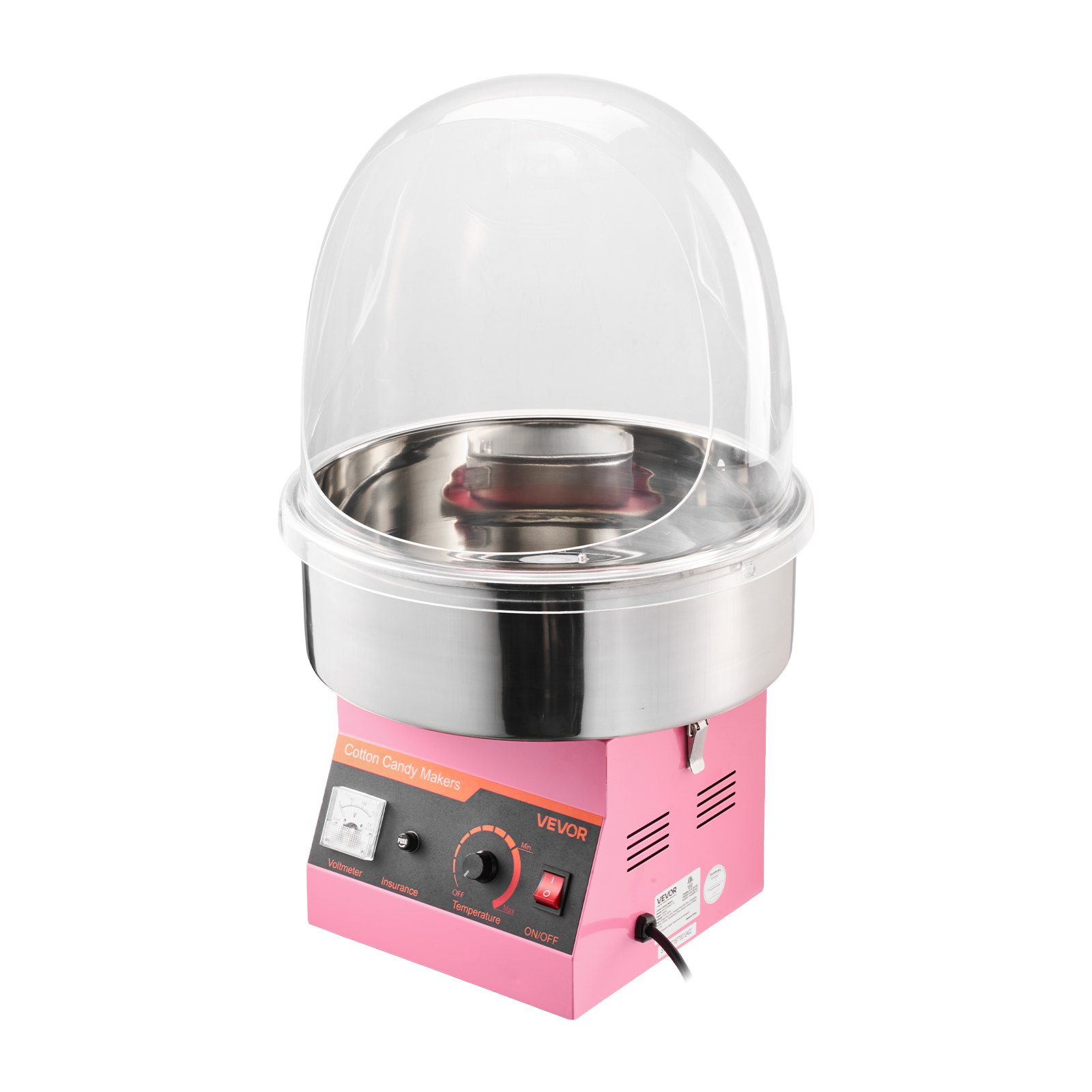 VEVOR Máquina Eléctrica para Hacer Algodón de Azúcar 1000 W, Máquina de Algodón de Azúcar con Tapa, Recipiente de Acero Inoxidable y Cuchara para Azúcar, para Carnavales, Cumpleaños, Fiestas, Rosa