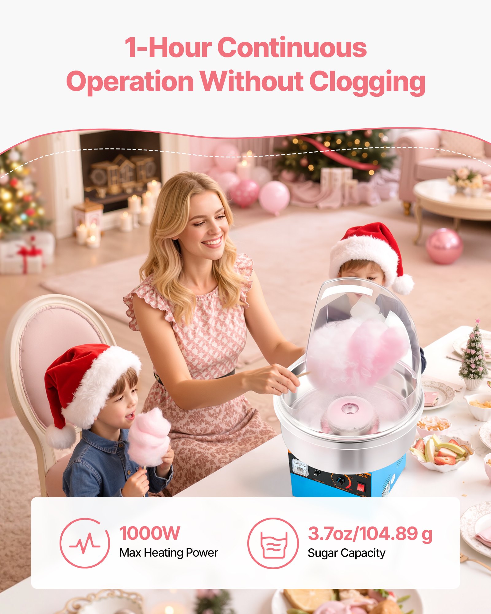 VEVOR Máquina Eléctrica de Algodón de Azúcar 1000 W, Máquina para Hacer Algodón de Azúcar con Tapa, Recipiente de Acero Inoxidable y Cuchara para Azúcar, para Carnavales, Cumpleaños, Fiestas, Azul