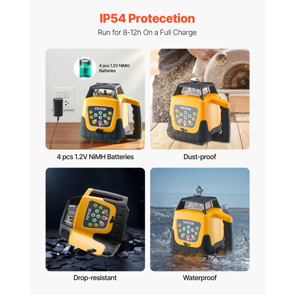 VEVOR Kit de Nivel Láser Giratorio con Trípode y Regla de Medición Láser Verde, Alcance de 500 m, Giro de 360°, Ángulo de Escaneo Flexible, con Receptor de Control Remoto y Estuche de Transporte