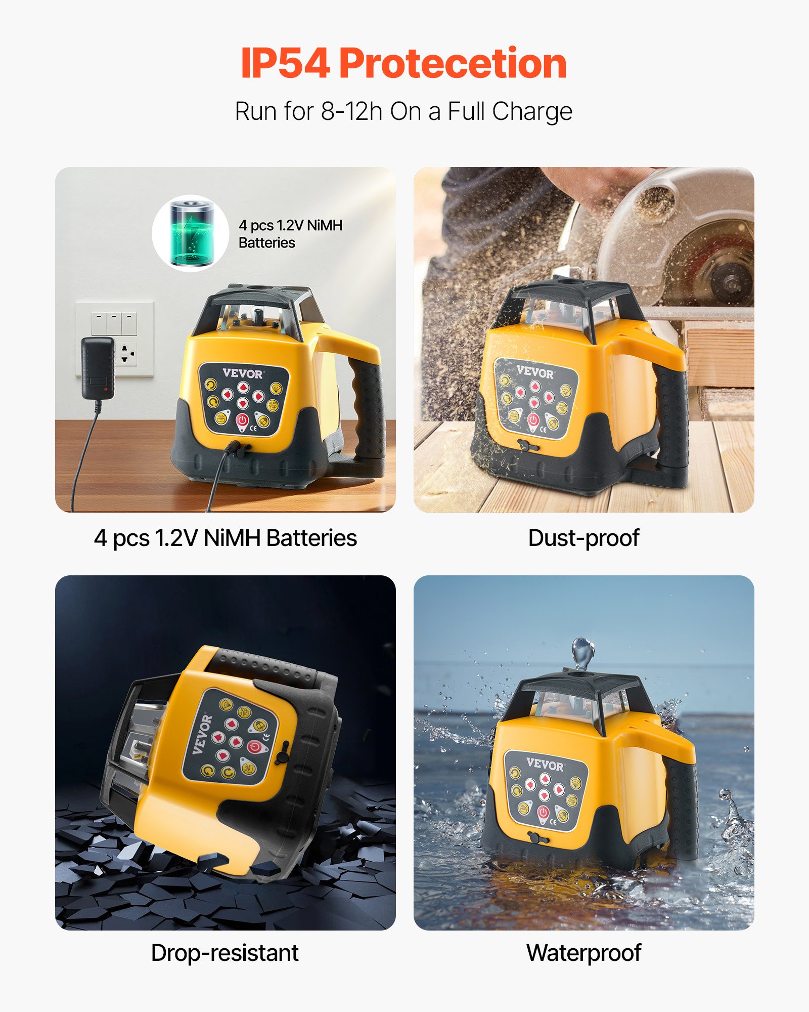 VEVOR Kit de Nivel Láser Giratorio con Trípode y Mira Telescópica Láser Roja, Alcance de 300 m, Giro de 360°, Ángulo de Escaneo Flexible, con Receptor de Control Remoto y Estuche de Transporte