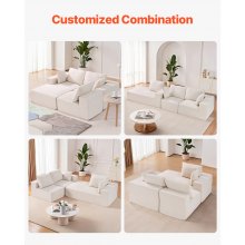 VEVOR Sofá Modular Seccional en Forma de L 2650 x 1650 x 570 mm con Cojín, Beige