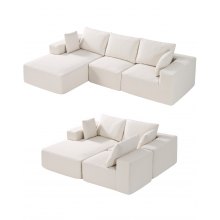 VEVOR Sofá Modular Seccional en Forma de L 2650 x 1650 x 570 mm con Cojín, Beige