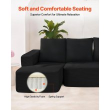 VEVOR Sofá Modular Seccional en Forma de L 2650 x 1650 x 570 mm con Cojín, Negro