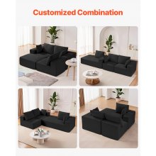 VEVOR Sofá Modular Seccional en Forma de L 2650 x 1650 x 570 mm con Cojín, Negro