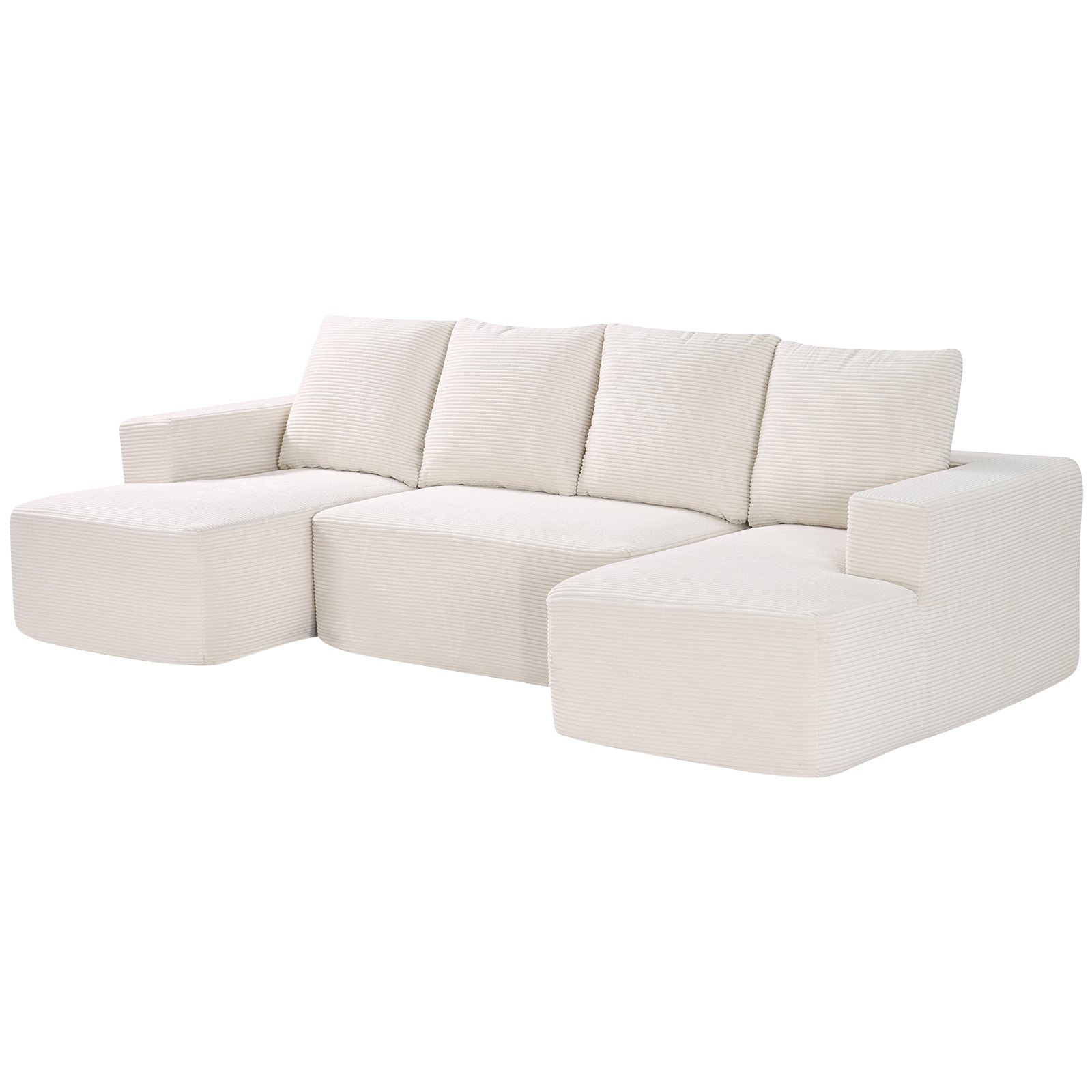 VEVOR Sofá Modular Seccional en Forma de U 2560 x 1260 x 570 mm, Sofá Seccional Nube con Esponja de Alto Rebote y Densidad, Sofá de Pana Tapizado con Cojín para Sala de Estar, Apartamento, Beige