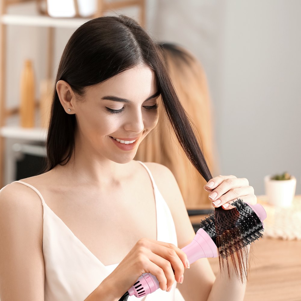 VEVOR Cepillo Secador de Pelo de Aire Caliente Iónico con Titanio Galvanizado, Cabezal con Revestimiento de Cerámica de 65 y 75 mm, Moldeador y Voluminizador Cabello 4 en 1 para Rizar, Secar y Alisar