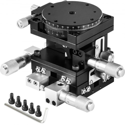 VEVOR Etapa Lineal 90x90mm Plataforma de Recorte Manual XY ±6,5mm Z 10mm R 360° Plataforma de Ajuste de Etapa Lineal para Aparatos ópticos Equipos de Medición Equipos de Fabricación de Semiconductores