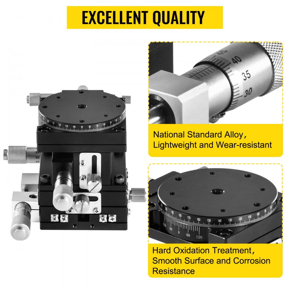 VEVOR Etapa Lineal 90x90mm Plataforma de Recorte Manual XY ±6,5mm Z 10mm R 360° Plataforma de Ajuste de Etapa Lineal para Aparatos ópticos Equipos de Medición Equipos de Fabricación de Semiconductores