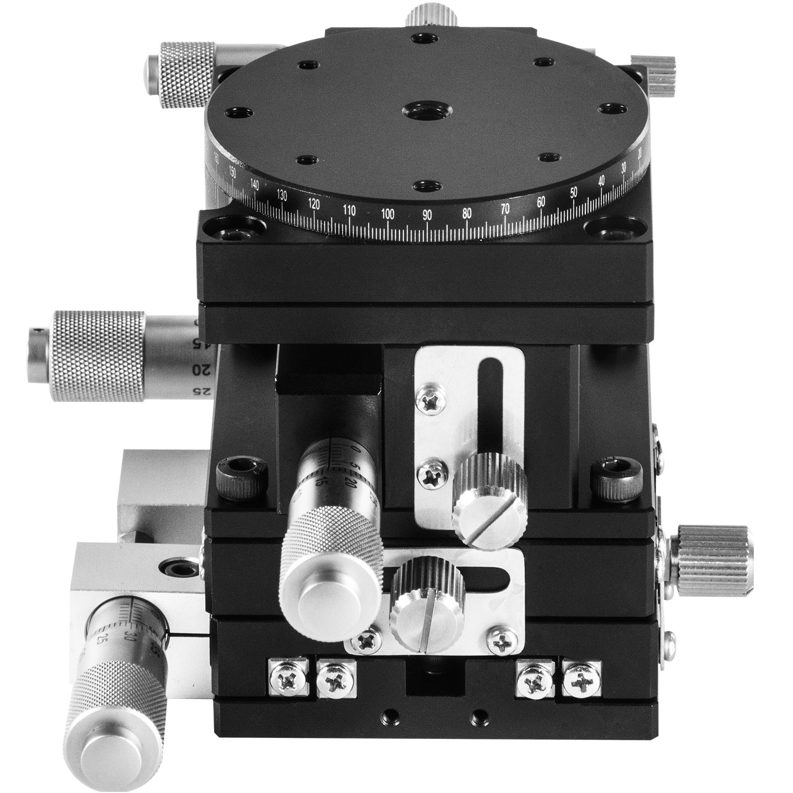 VEVOR Etapa Lineal 90x90mm Plataforma de Recorte Manual XY ±6,5mm Z 10mm R 360° Plataforma de Ajuste de Etapa Lineal para Aparatos ópticos Equipos de Medición Equipos de Fabricación de Semiconductores
