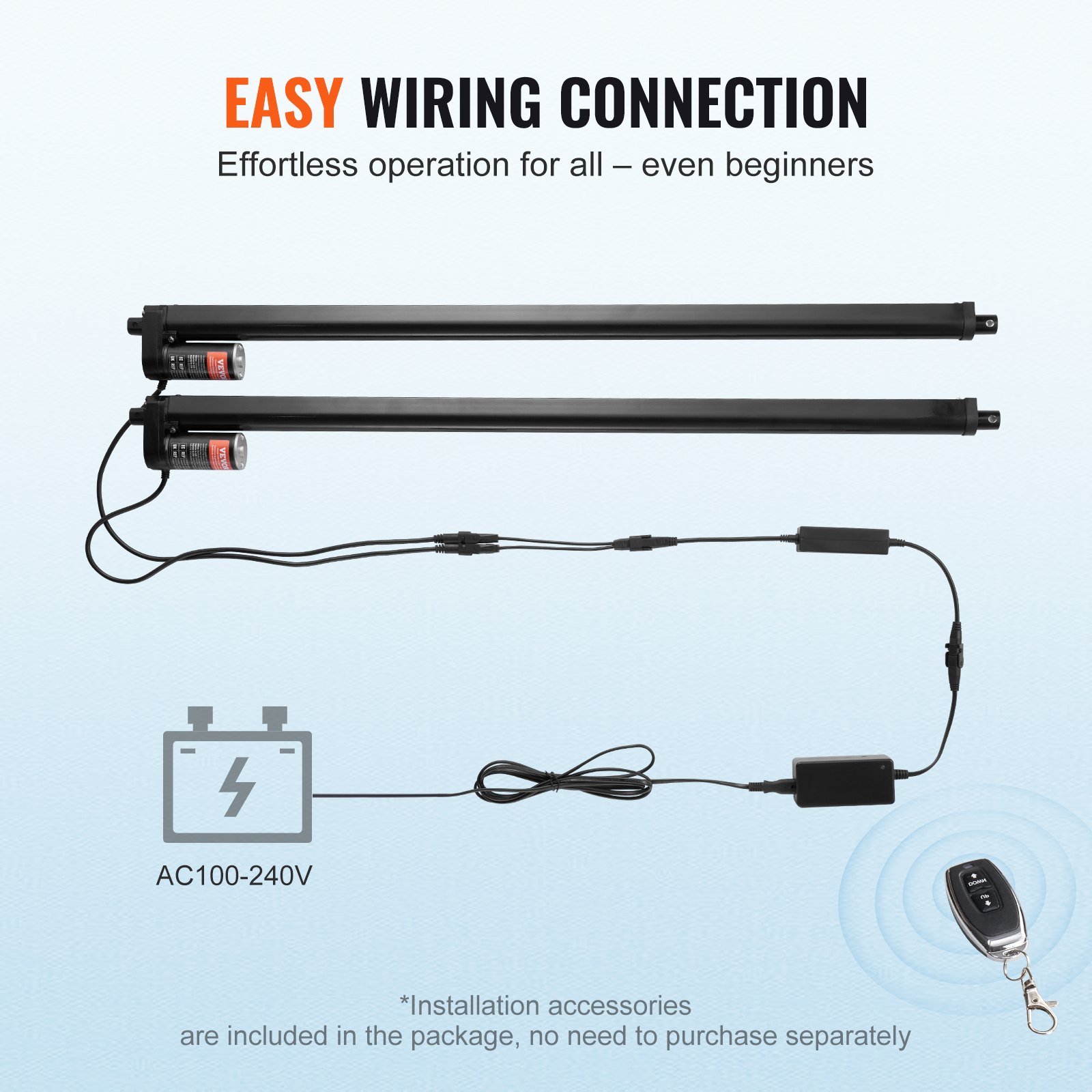 VEVOR Actuadores Lineales Kit 2 Piezas 12 V Actuador de Movimiento Lineal 760mm Velocidad 9mm/s, Actuador Lineal 1000 N Control Remoto Inalámbrico para Levantar TV, Mesa, Sofá, Protección IP54