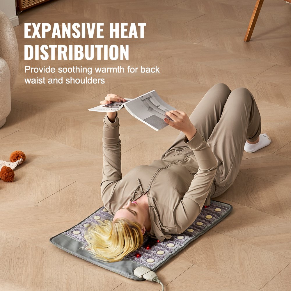 VEVOR Almohadilla Térmica de Infrarrojos Lejanos de Piedras de Jade y Turmalina con Luz de Fotones de 660 nm, con Temporizador de 0 a 720 Minutos para Aliviar el Dolor de Espalda, 820 x 520 x 15 mm