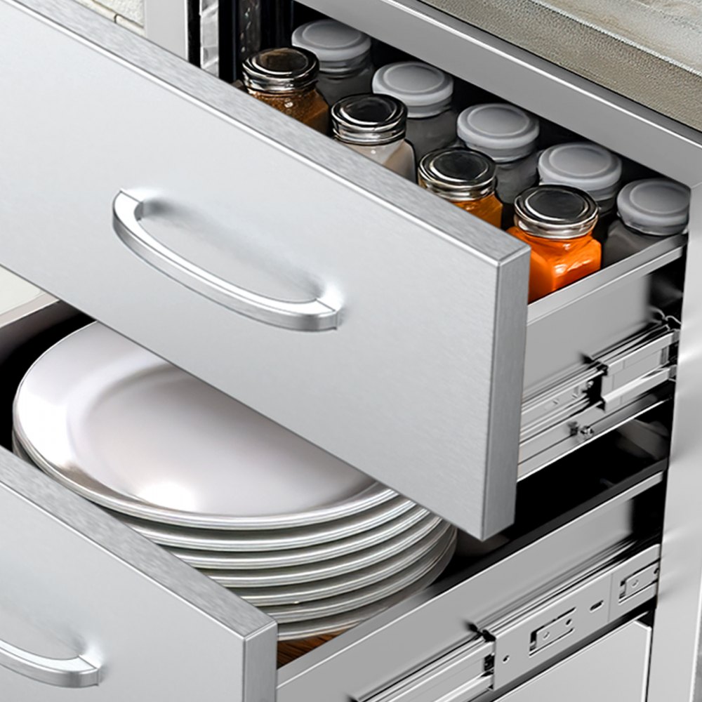 VEVOR Outdoor Kitchen Drawer Cabinet (47 x 57 x 57 cm) with Triple Access, Stainless Steel, Drawer Storage for Grill Island with Handle, for Grill Station