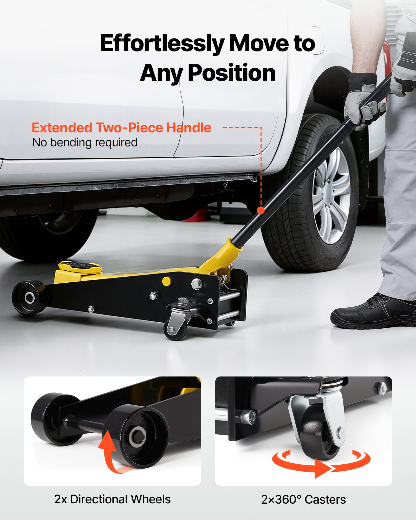 VEVOR Gato de Perfil Bajo Capacidad de 3 t, Gato Hidráulico con Bomba de Elevación Rápida de Pistón Único, Rango de Elevación 130 a 500 mm, Barra de Soporte, para Autos Deportivos, SUV, Camionetas