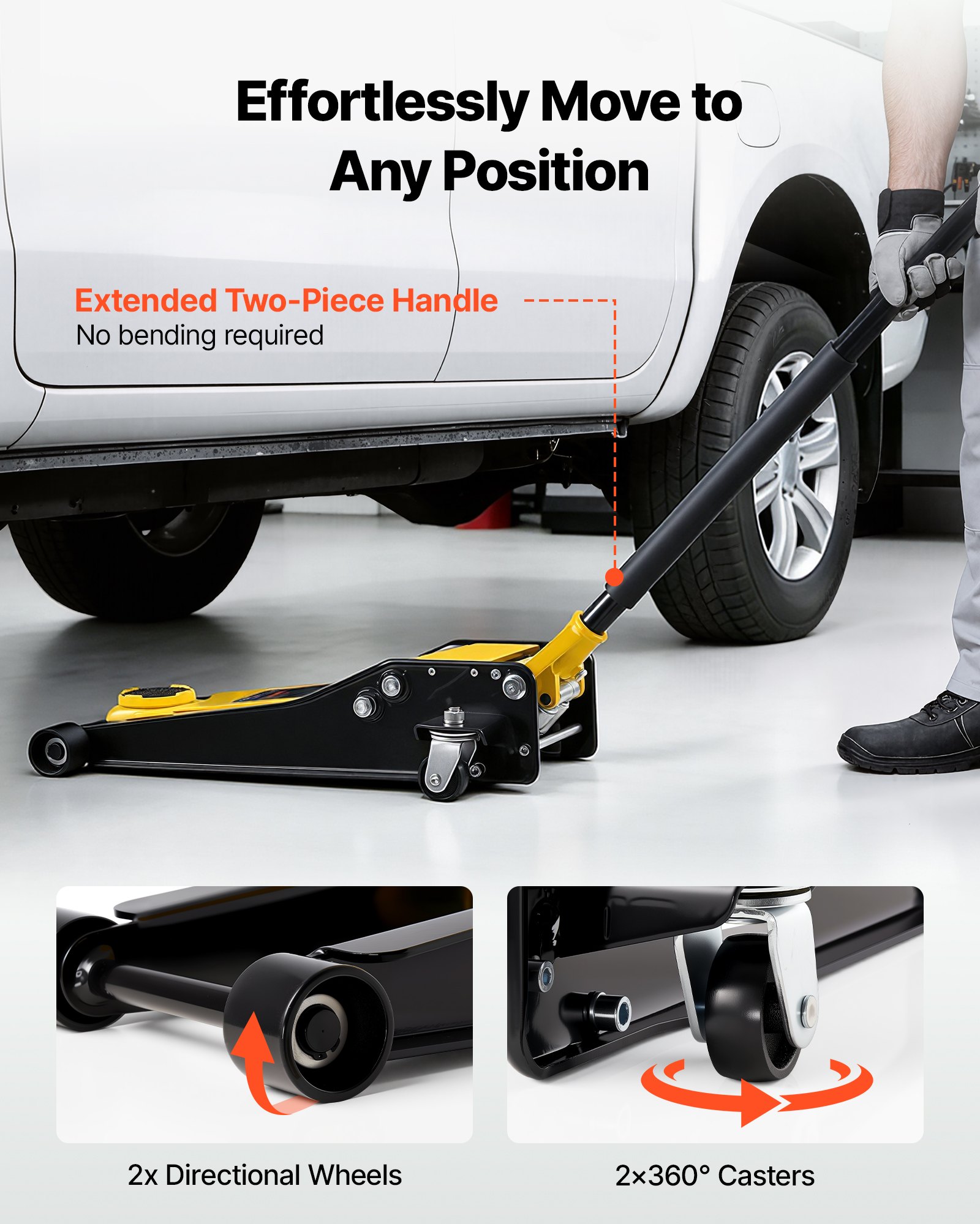 VEVOR Gato de Perfil Bajo Capacidad de 3 t, Gato Hidráulico con Bomba de Elevación Rápida de Pistón Doble, Rango de Elevación 75 a 500 mm, Barra de Soporte, para Autos Deportivos, SUV, Camionetas
