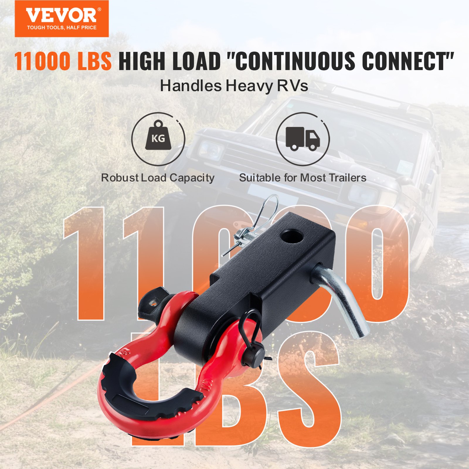 VEVOR trailer hitch bracket, suitable for 2-inch trailer hitches, 20485 kg breaking strength, D-ring shackle with locking pin for trailer hitch, robust towing accessory for trucks and jeeps