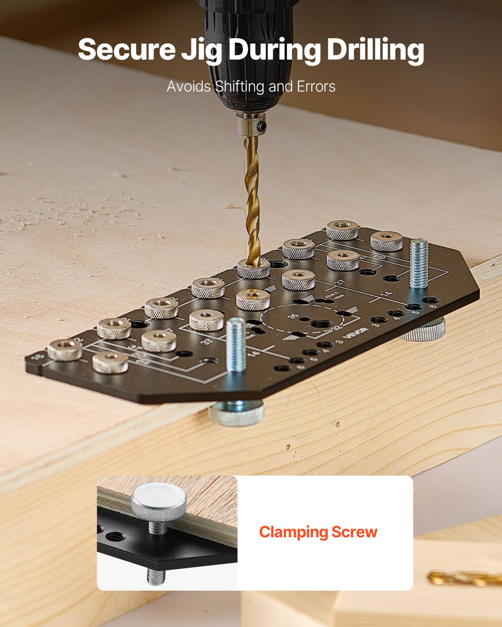 VEVOR Shelf Pin Jig and Hinge Jig Two-in-One, Aluminum Alloy Cabinet Hardware Hole Drilling Template with 6.4 and 4.8 mm Drill Bits, for Cabinet Doors Bookshelves Wardrobes Woodworking and DIY