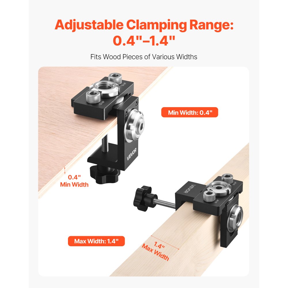 VEVOR Kit de Plantilla para Espigas, Plantilla Autocentrante para Taladro de Espigas para Agujeros Rectos, Herramienta para Juntas con Brocas de 3 Tamaños de 6,4/7,9/15 mm para Carpintería