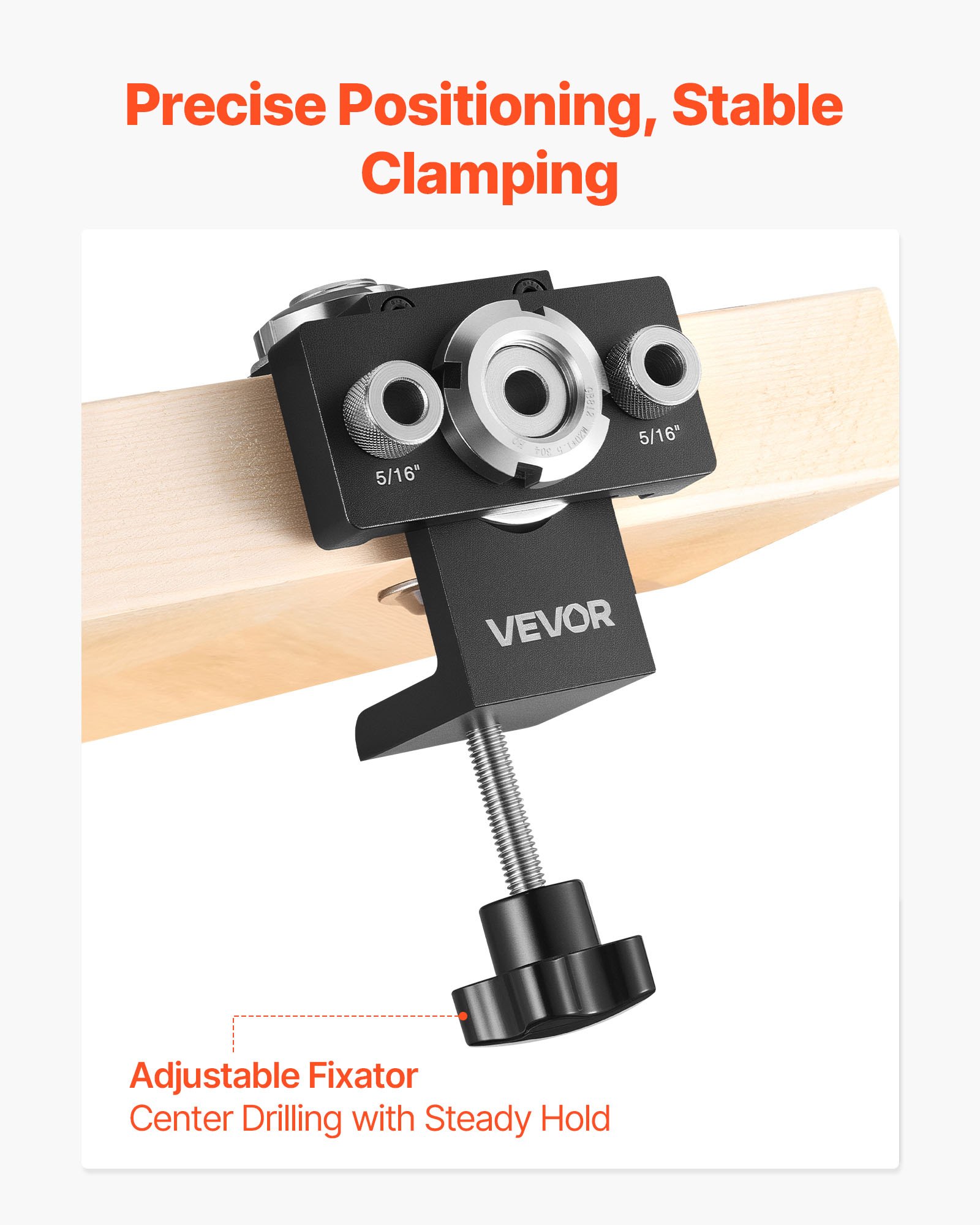 VEVOR Kit de Plantilla para Espigas, Plantilla Autocentrante para Taladro de Espigas para Agujeros Rectos, Herramienta para Juntas con Brocas de 3 Tamaños de 6,4/7,9/15 mm para Carpintería