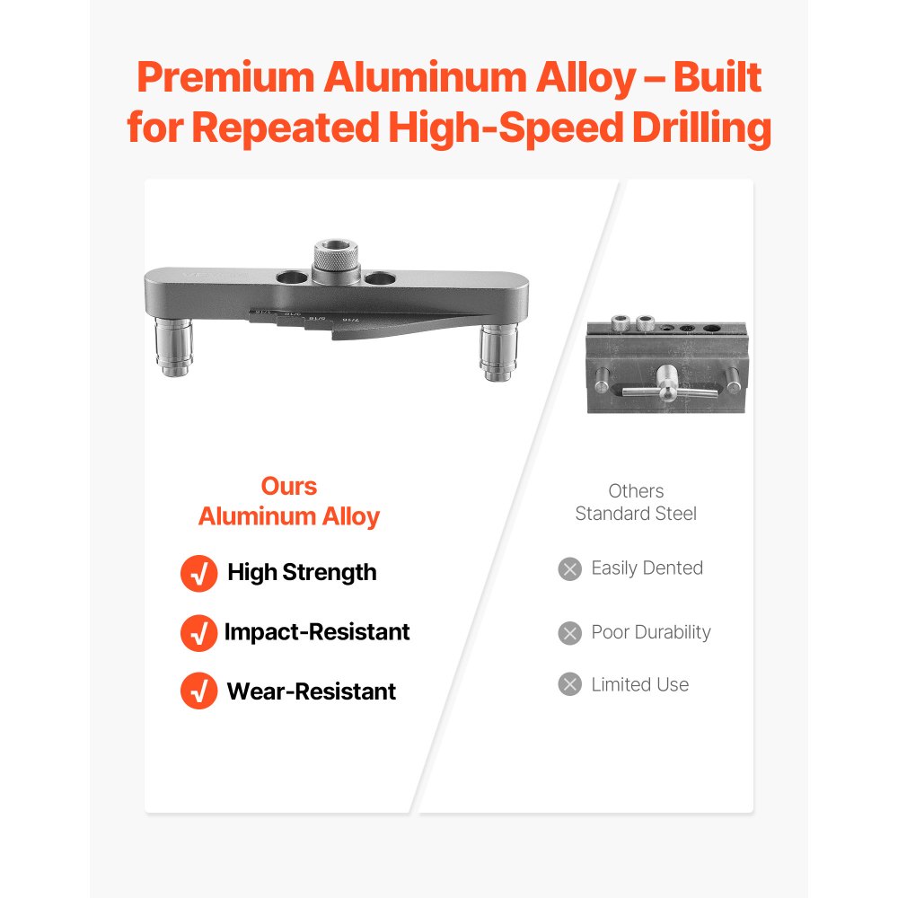 VEVOR Doweling Jig Kit, Self Centering Dowel Drill Jig for Straight Holes, with Drill Bit Set 6.4 / 7.9 / 9.5 mm and Drill Bit Stop Collar Set, Aluminum Alloy Woodworking Tools for Drilling, Marking