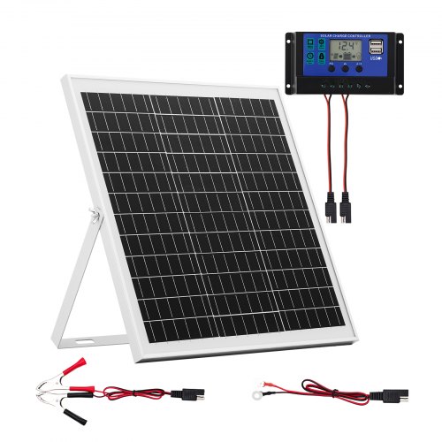 VEVOR Kit de Panel Solar Monocristalino 12 V y 20 W, Cargador de Batería con Controlador MPPT Inteligente y Soporte de Montaje Ajustable, IP67 Resistente al Agua para Coche, Barco, Autocaravana