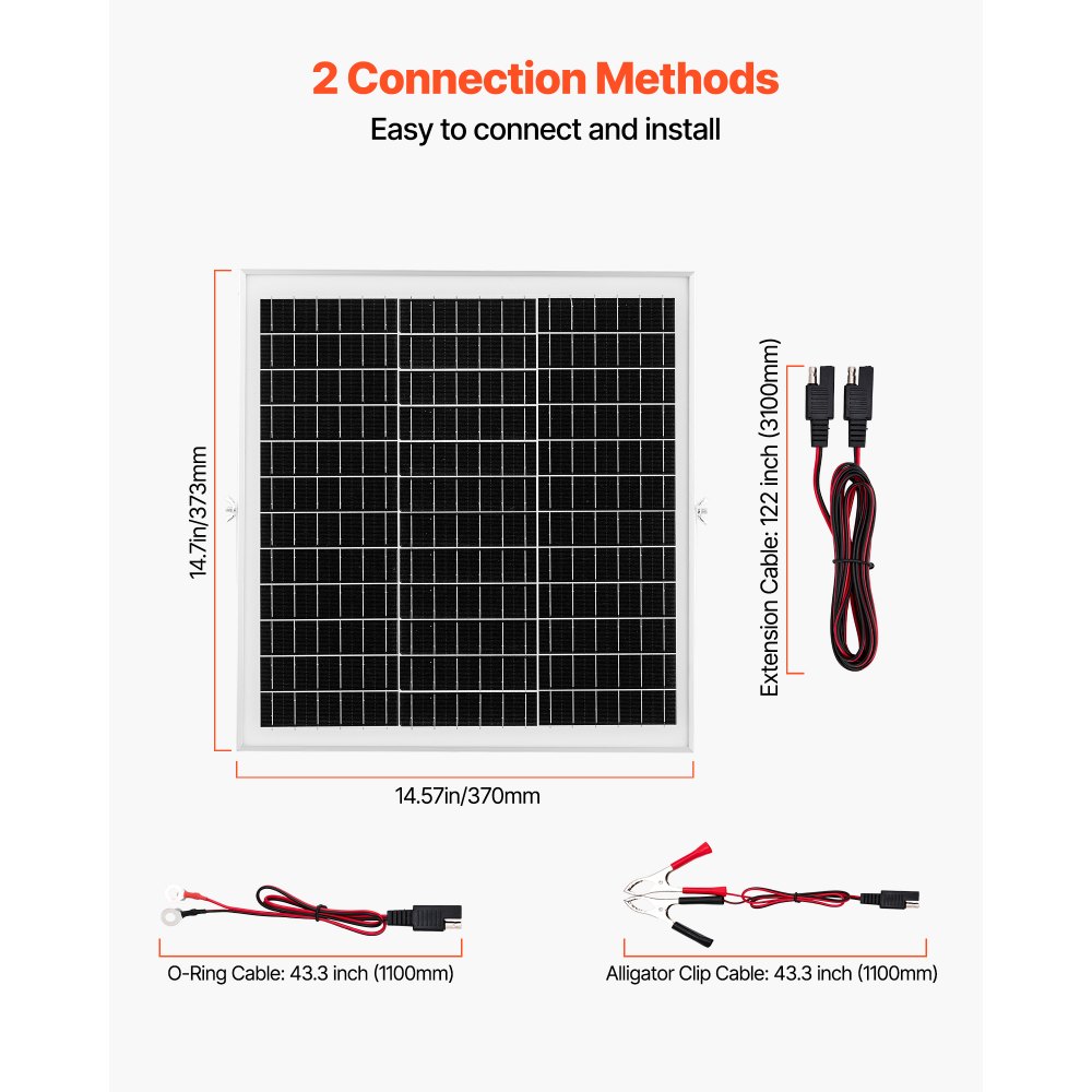 VEVOR Kit de Panel Solar Monocristalino 12 V y 20 W, Cargador de Batería con Controlador MPPT Inteligente y Soporte de Montaje Ajustable, IP67 Resistente al Agua para Coche, Barco, Autocaravana