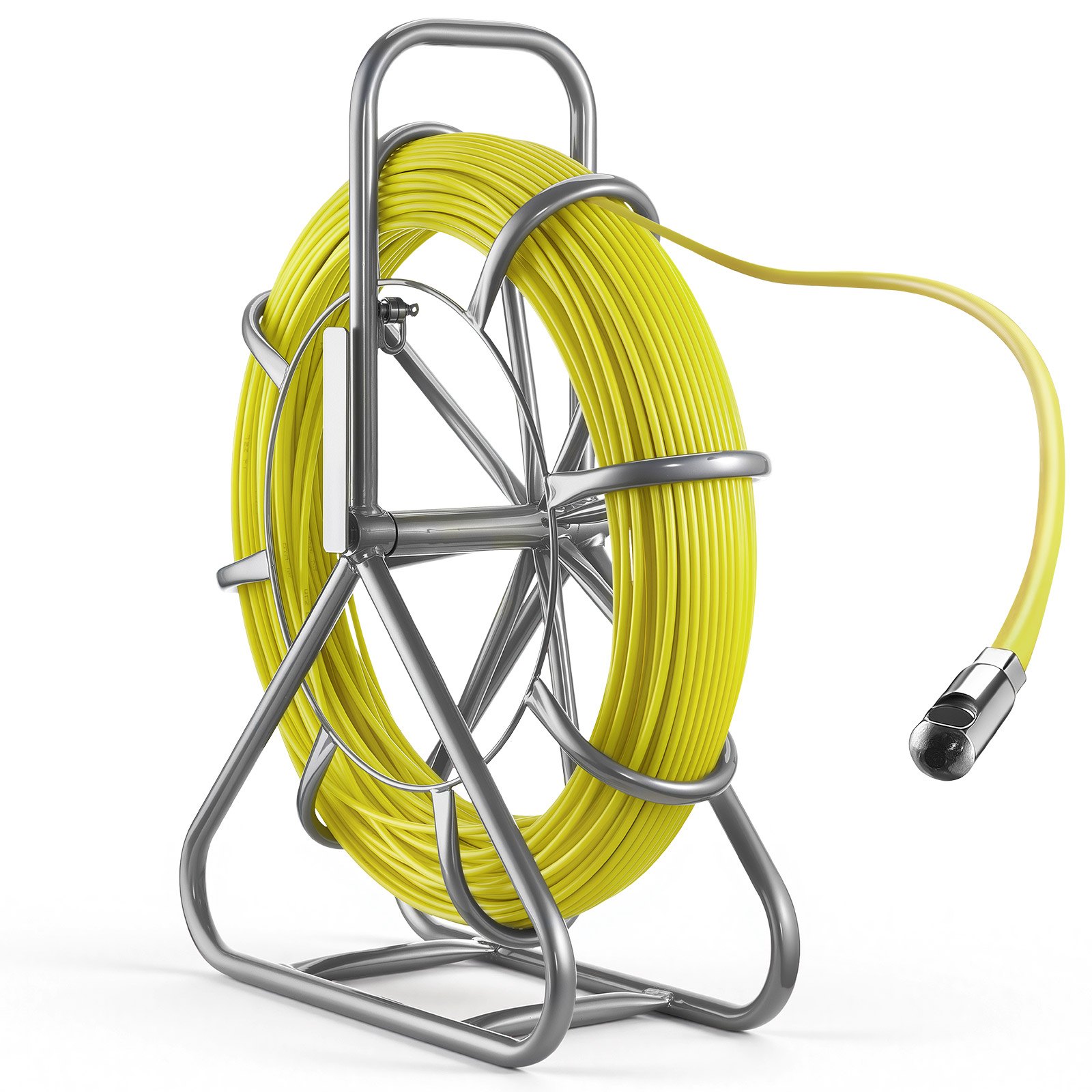 VEVOR Guía Pasacables de 6,3 mm y 100 metros, Cable de Fibra de Vidrio con Soporte de Acero y Freno, Terminales Intercambiables, Herramientas de Electricista, para Pared Tubo Construcción Eléctrica