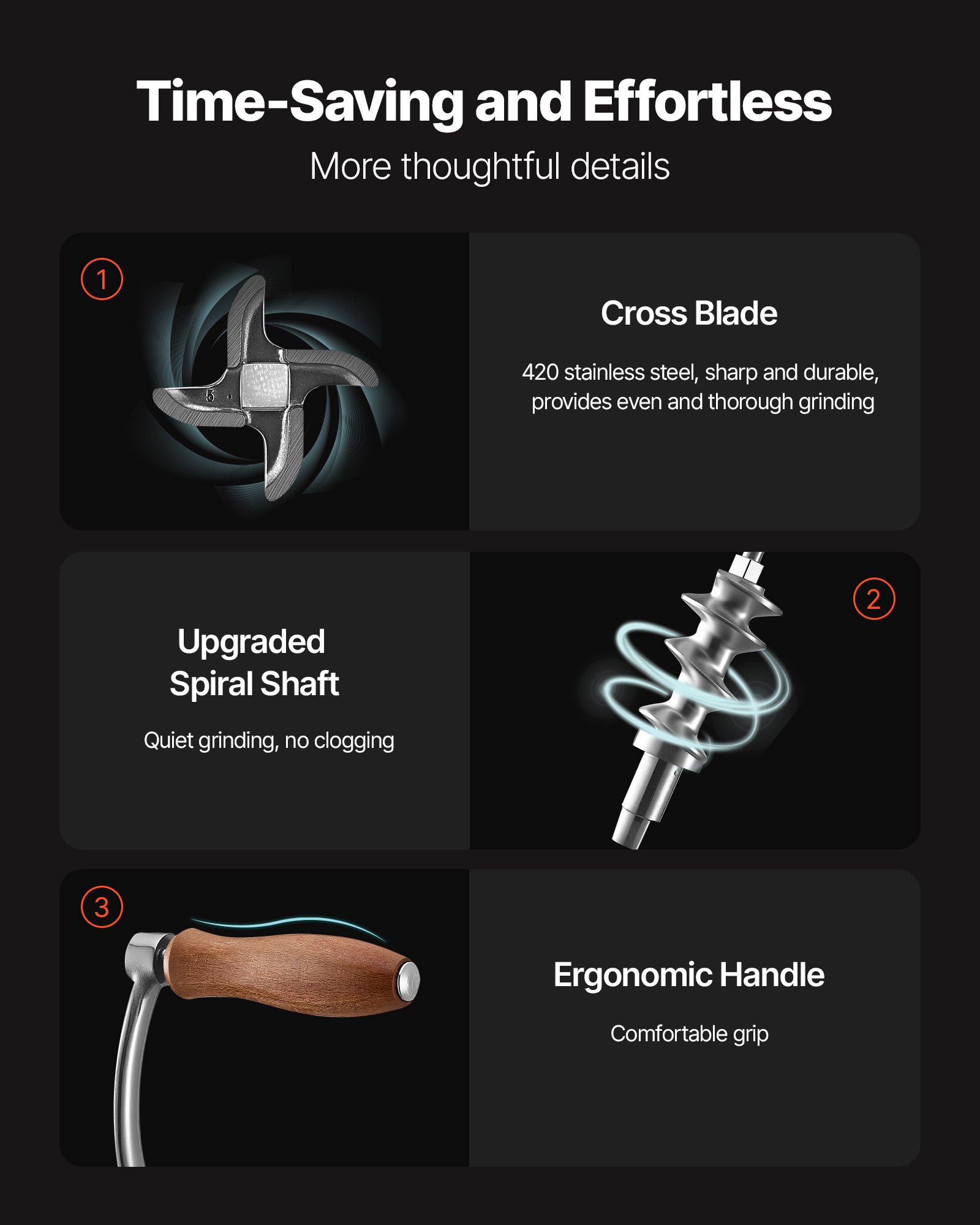 VEVOR Picadora de Carne Manual de Acero Inoxidable 304 con Manivela y Abrazadera de Acero para Mesa Máquina para Moler Carne con 2 Placas de Corte y 4 Tubos Ideal para Carne de Res, Restaurante