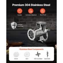 VEVOR Picadora de Carne Manual de Acero Inoxidable 304 con Abrazadera de Mesa
