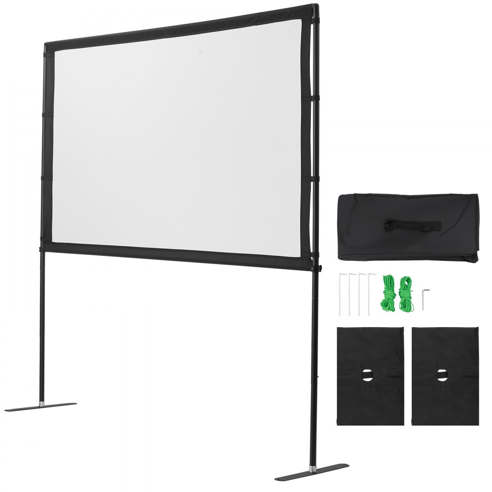 VEVOR Pantalla de Proyector con 2 Soportes de Pie Plano, Pantalla de Proyección Portátil Antiarruga de 203,2 cm con Bolsa de Transporte Ángulo Amplio de 160° 16:9 4K HD para Cine en Casa