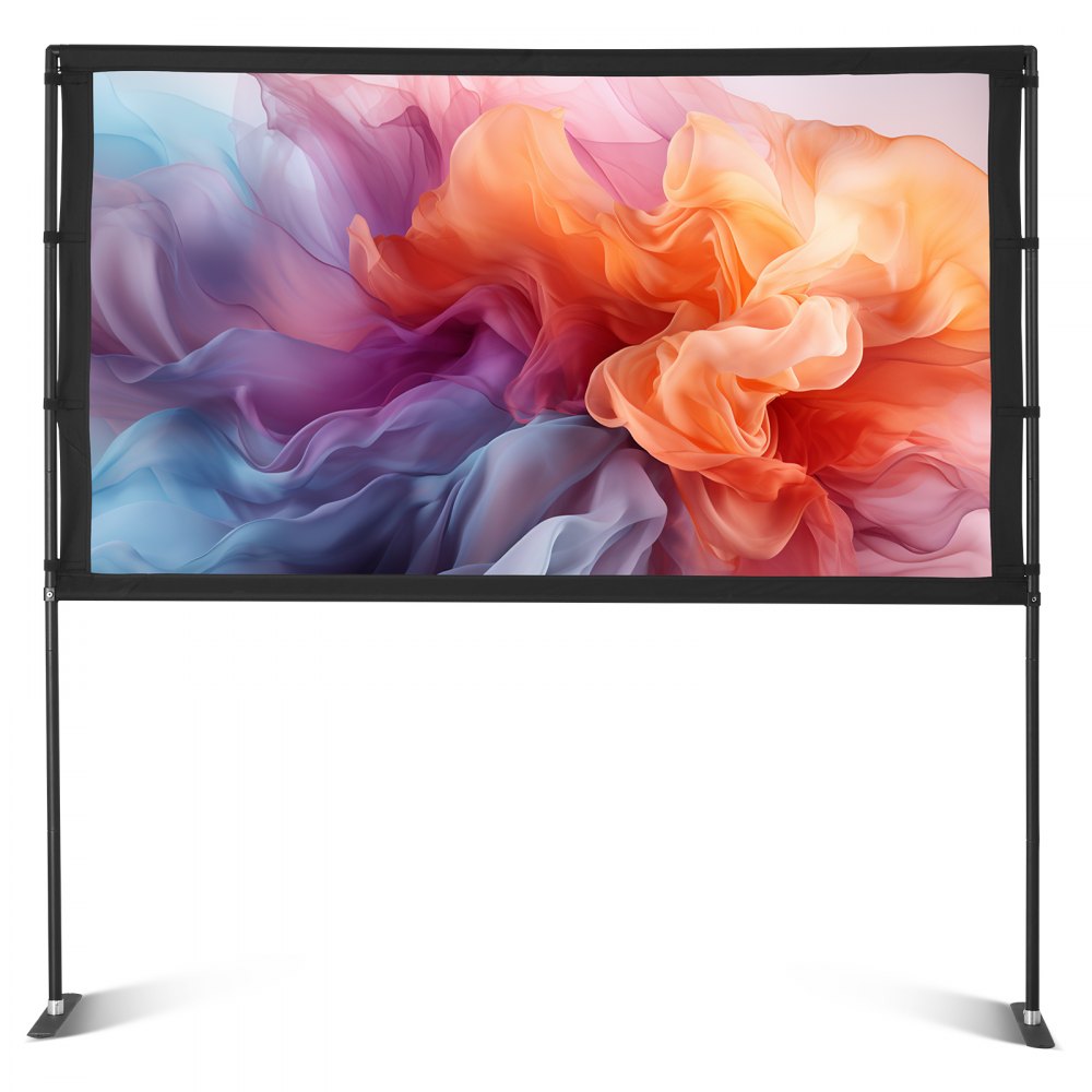 VEVOR Pantalla de Proyector con 2 Soportes de Pie Plano, Pantalla de Proyección Portátil Antiarruga de 203,2 cm con Bolsa de Transporte Ángulo Amplio de 160° 16:9 4K HD para Cine en Casa