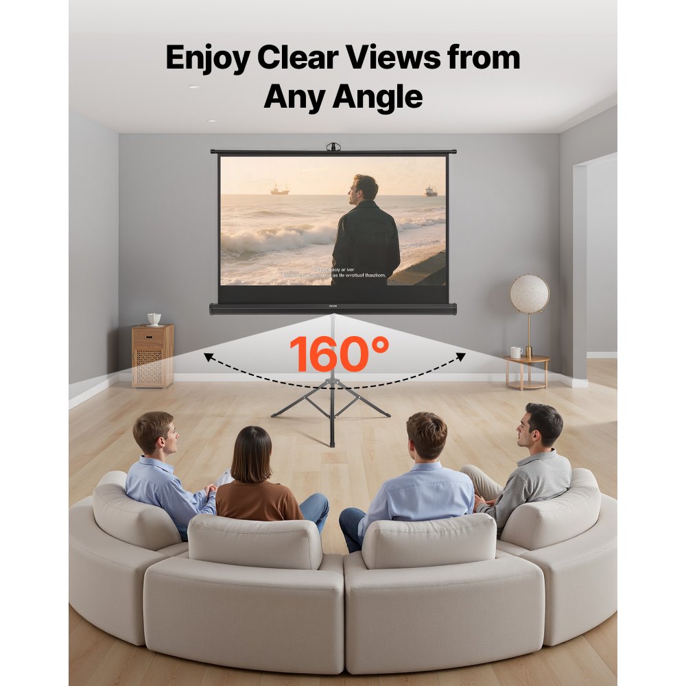 VEVOR Pantalla de Proyector con Soporte de 152,4 cm, Pantalla de Proyección Portátil y Antiarrugas con Trípode y Bolsa de Transporte, Ángulo Amplio de 160°, 16:9 4K HD, para Proyectores en Casa