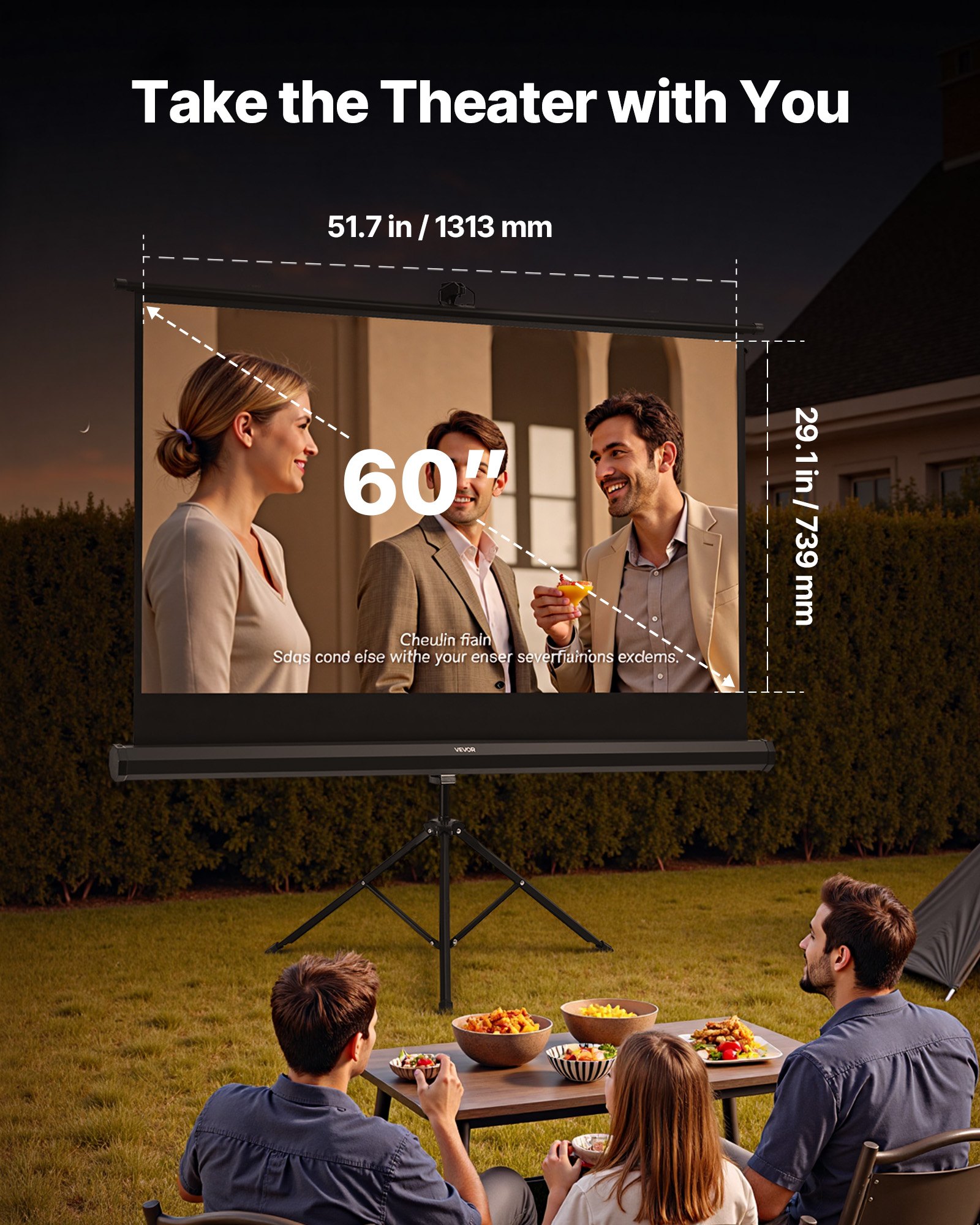 VEVOR Pantalla de Proyector con Soporte de 152,4 cm, Pantalla de Proyección Portátil y Antiarrugas con Trípode y Bolsa de Transporte, Ángulo Amplio de 160°, 16:9 4K HD, para Proyectores en Casa