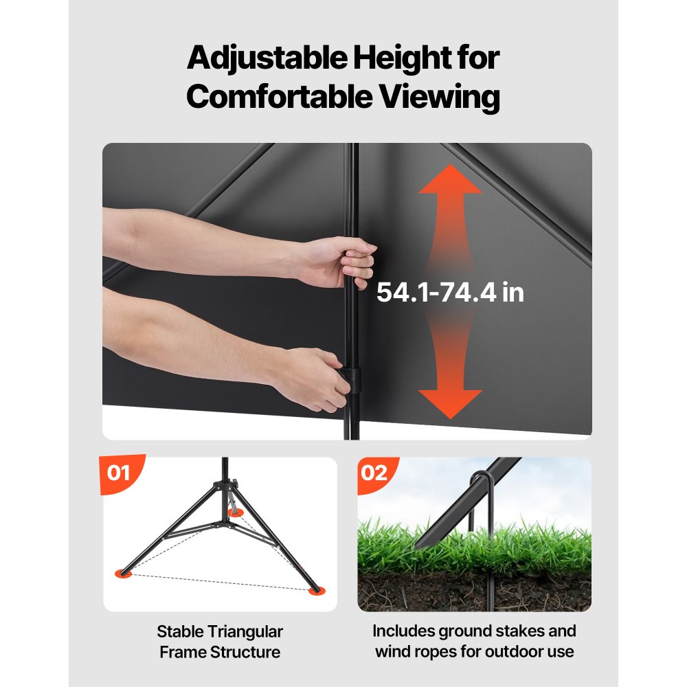 VEVOR Pantalla de Proyector con Trípode, Pantalla de Proyección Portátil Antiarruga de 203,2 cm con Bolsa de Transporte Ángulo Amplio de 160° 16:9 4K HD para Presentaciones de Cine en Casa