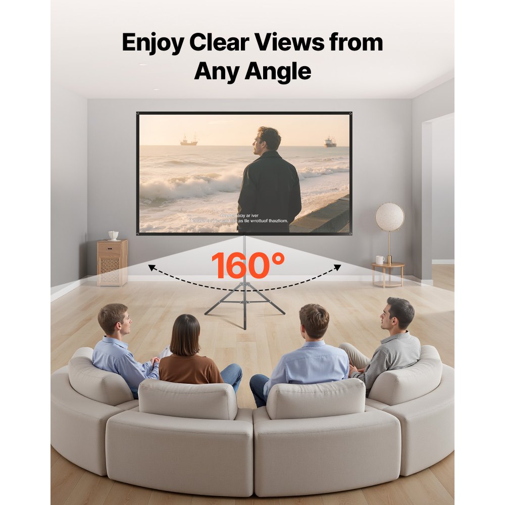 VEVOR Pantalla de Proyector con Trípode, Pantalla de Proyección Portátil Antiarruga de 203,2 cm con Bolsa de Transporte Ángulo Amplio de 160° 16:9 4K HD para Presentaciones de Cine en Casa
