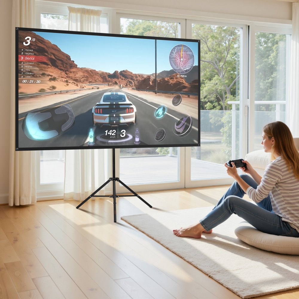 VEVOR Pantalla de Proyector con Trípode, Pantalla de Proyección Portátil Antiarruga de 203,2 cm con Bolsa de Transporte Ángulo Amplio de 160° 16:9 4K HD para Presentaciones de Cine en Casa