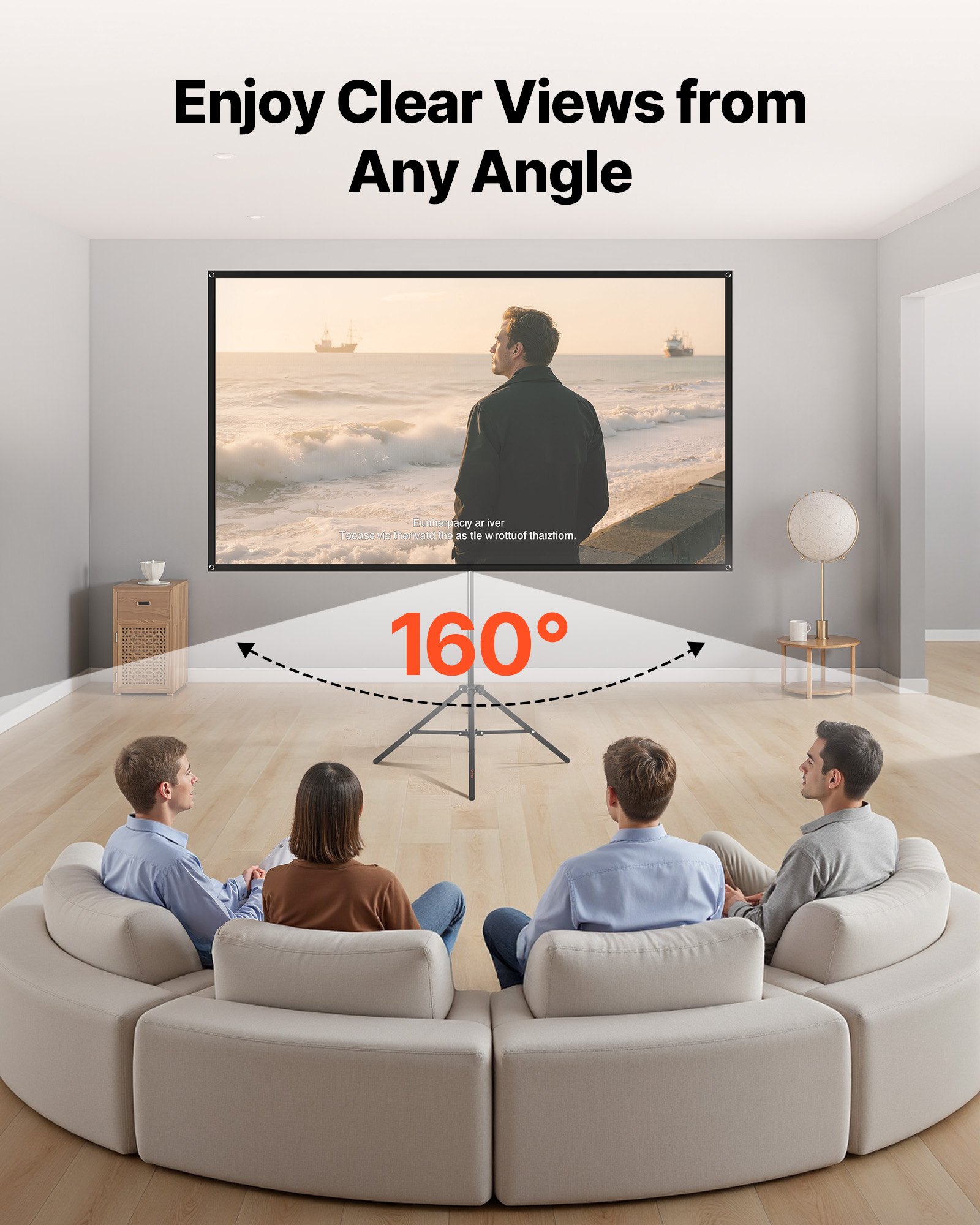 VEVOR Pantalla de Proyector con Trípode, Pantalla de Proyección Portátil Antiarruga de 203,2 cm con Bolsa de Transporte Ángulo Amplio de 160° 16:9 4K HD para Presentaciones de Cine en Casa