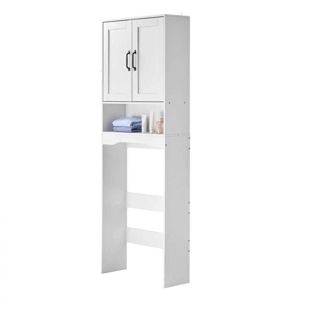 VEVOR Armario de Almacenamiento para Inodoro con Puerta Doble y Estante Ajustable, Organizador para Ahorrar Espacio sobre el Inodoro con Estante Abierto, Carga 30 kg, Blanco, 600 x 210 x 1651 mm
