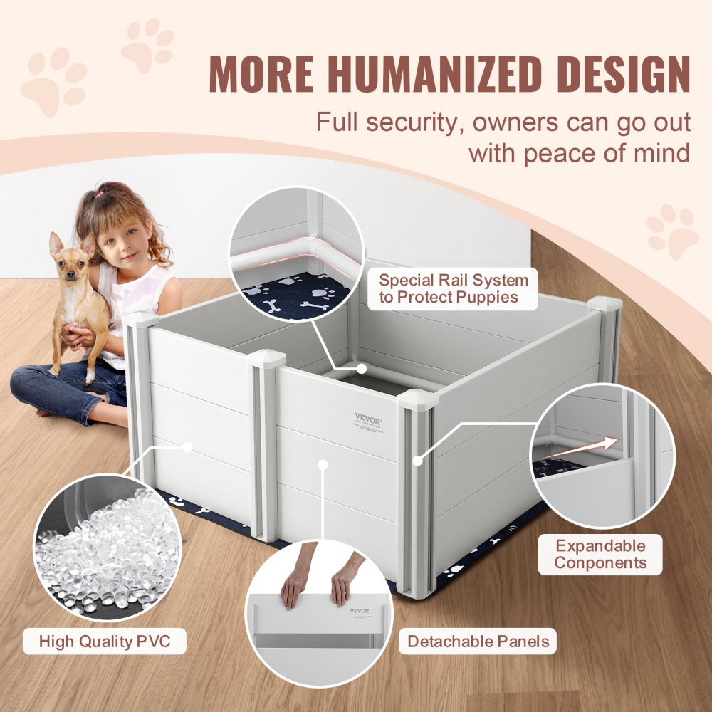VEVOR Parque de Parto para Perros 98x98x46 cm Jaula de Parto de Doble Zona para Perros Cachorros con Rieles Alfombrilla Lavable para Orinar Caja de Nacimiento para Cachorros Recién Nacidos, Blanco