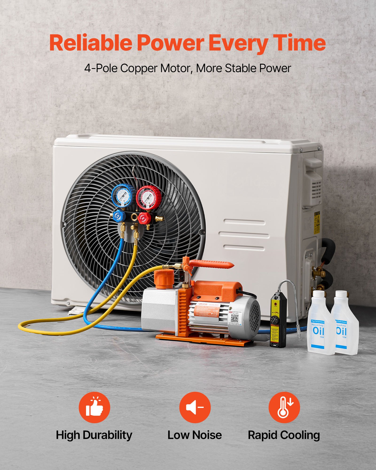 VEVOR Kit de Bomba de Vacío y Manómetro 7 CFM 198 L/min, Bomba de Vacío de Paletas Rotativas de 2 Etapas, Compatible con R134a, R22 y R410a para Aires Acondicionados de Automóviles y Hogares