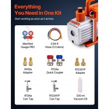 VEVOR Bomba De Vacío De 4CFM 115 L/min, 180 W, 1/4 Hp, De Una Etapa, De Paletas Rotativas Para Hvac, Kit De Manómetro Para Colector De Refrigerante De A/c, Con Detector De Fugas Y Estuche De Transporte, Para Refrigerantes R134a, R22, R410a, R1234yf, R32