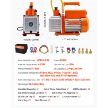VEVOR Bomba De Vacío De 4CFM 115 L/min, 180 W, 1/4 Hp, De Una Etapa, De Paletas Rotativas Para Hvac, Kit De Manómetro Para Colector De Refrigerante De A/c, Con Detector De Fugas Y Estuche De Transporte, Para Refrigerantes R134a, R22, R410a, R1234yf, R32
