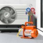 VEVOR vacuum pump, 4 CFM, HVAC single-stage rotary vane vacuum pump, for R134a R22 R410a systems, car AC vacuum pump kit with oil bottle, for car air conditioning maintenance and resin degassing